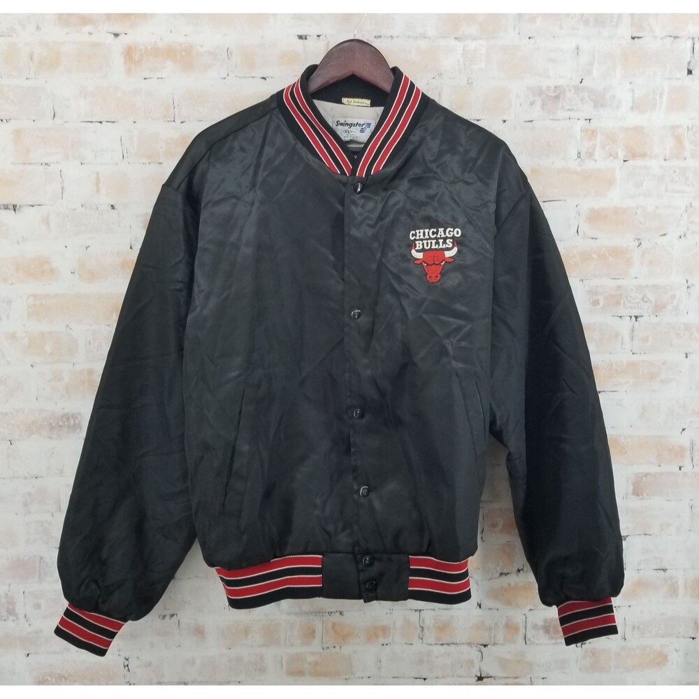 Vintage Chicago Bulls Satin Snap Button Jacket USA Made Men's XL NBA Basketball
